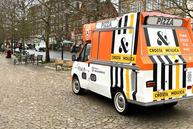 Converted ice cream van to pizza van... Crosta & Mollica pizza sampling.